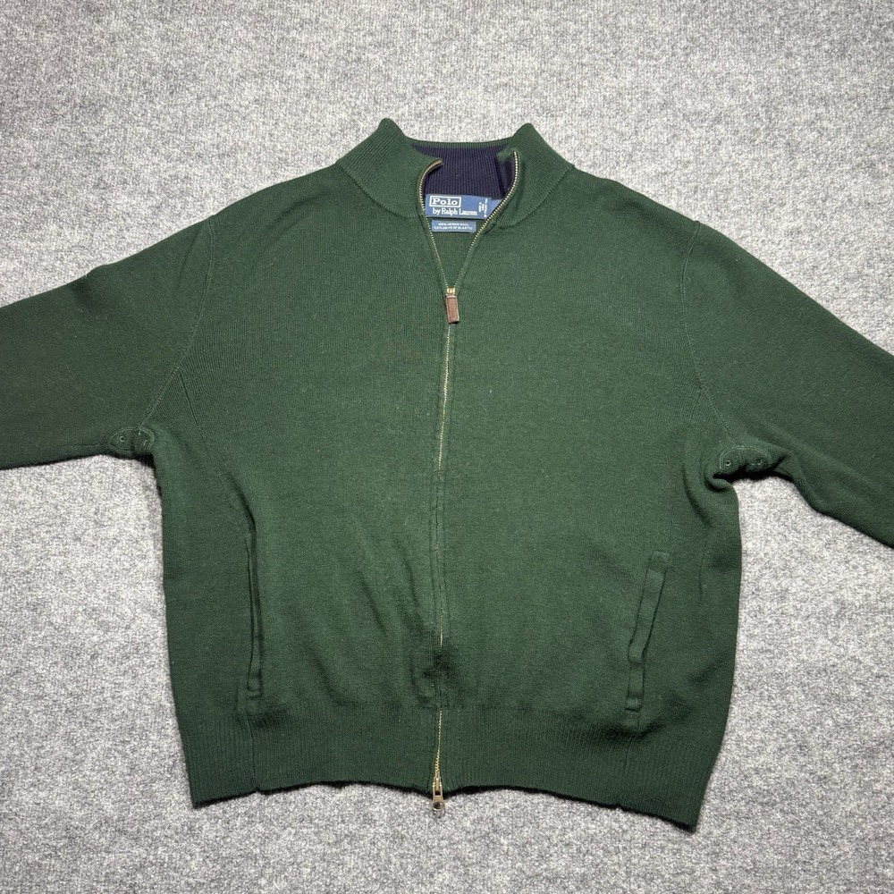 vintage Polo by Ralph Lauren hunter green full-zip knit sweater Kids XLarge